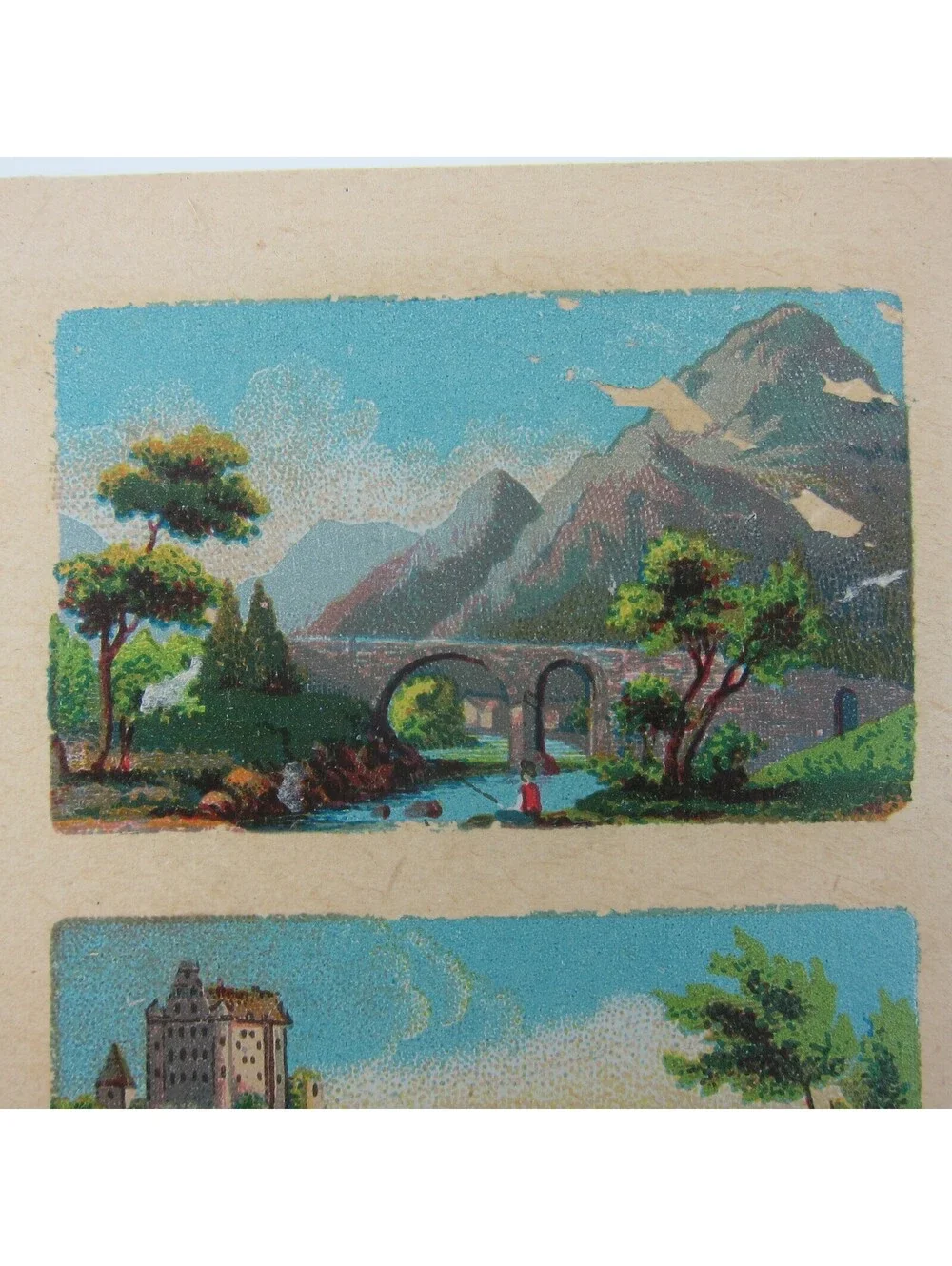 Antique Lithograph Print Samples Lot Mini Landscapes Towns Villages People RARE